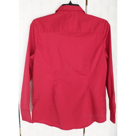 George Button Down Shirt Medium Red Top Classic Lagenlook Preppy Coastal Grandma - Picture 3 of 14